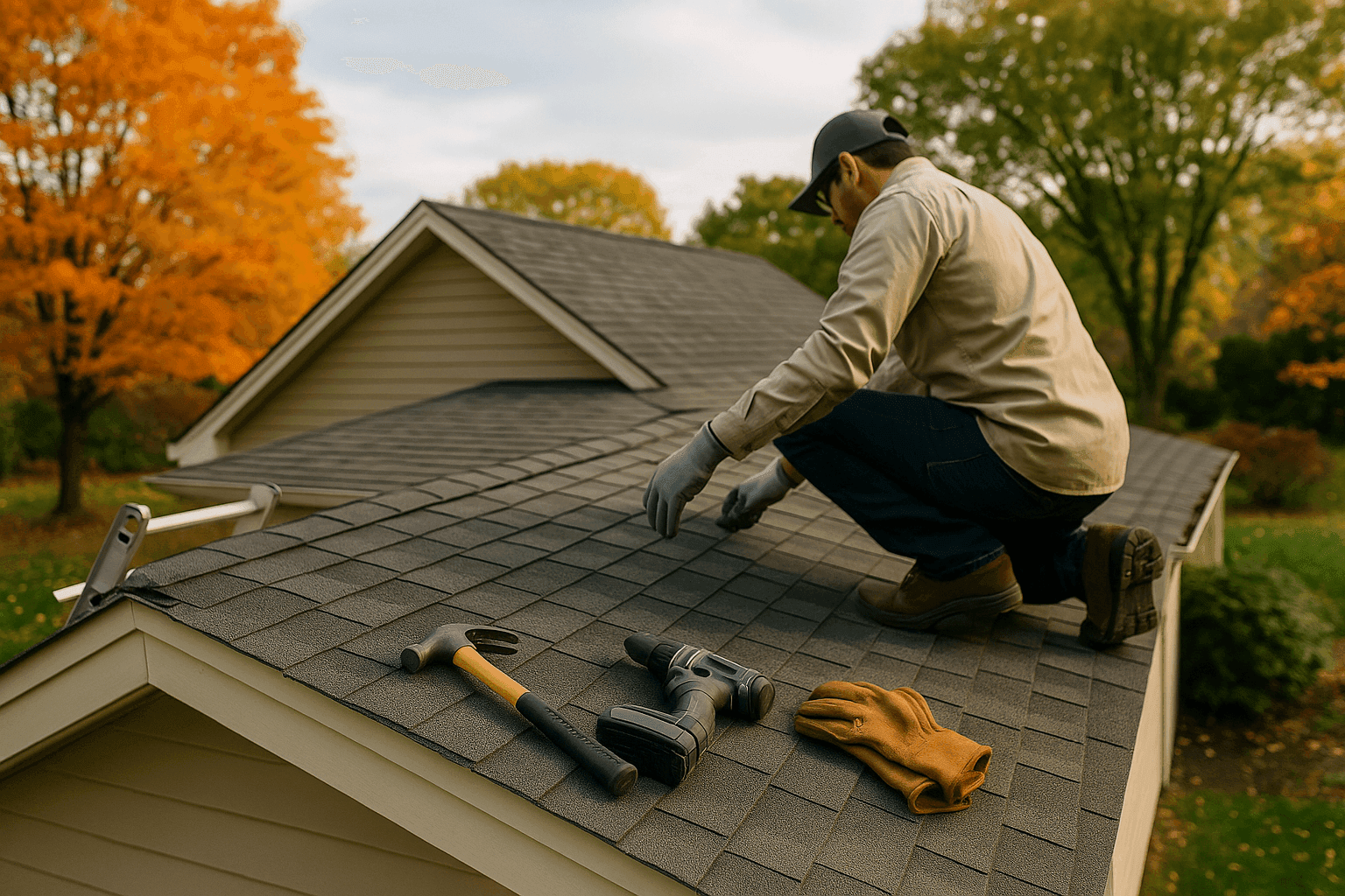 Home with clean roof and gutters during seasonal maintenance